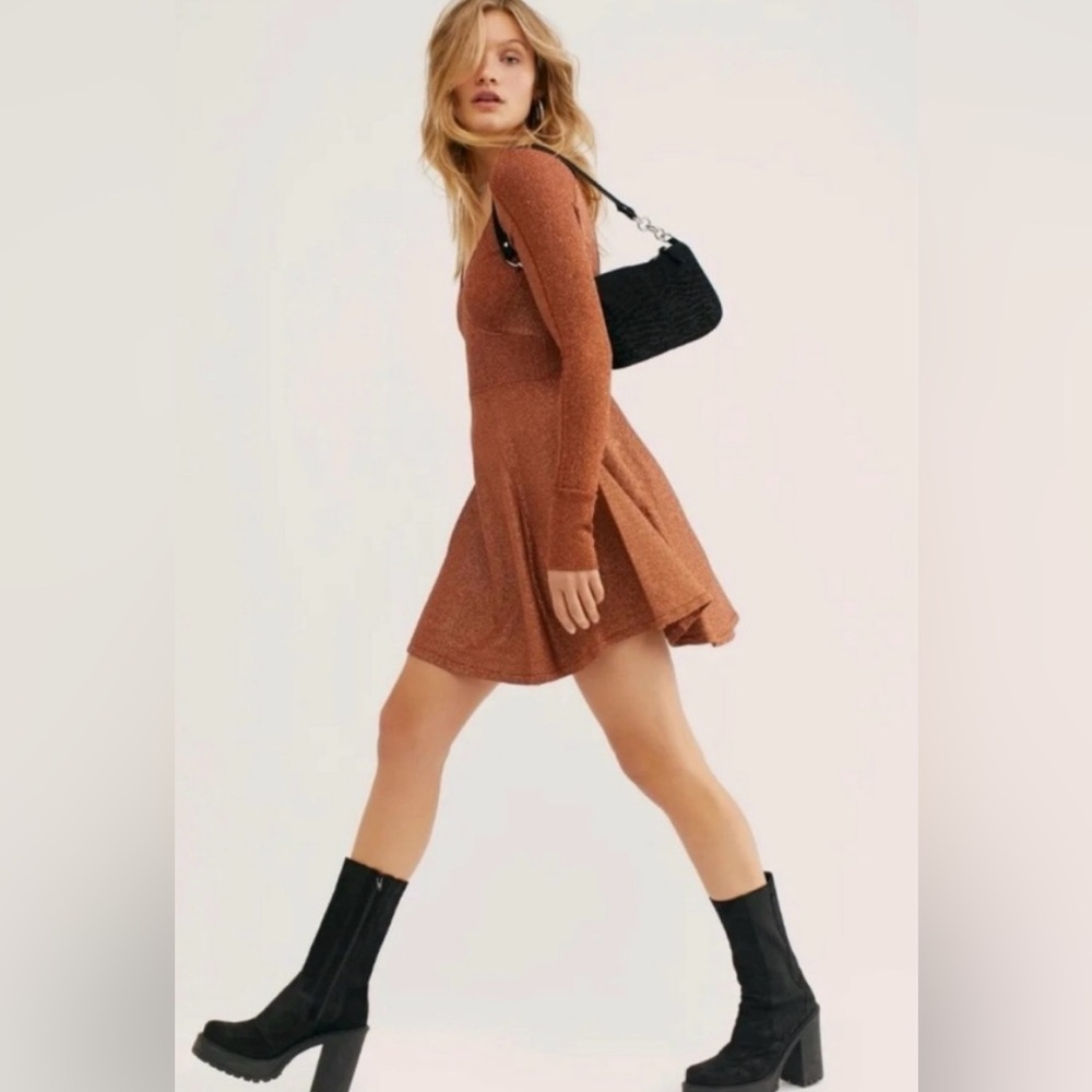 Free People Shimmer Long Sleeve Mini Dress